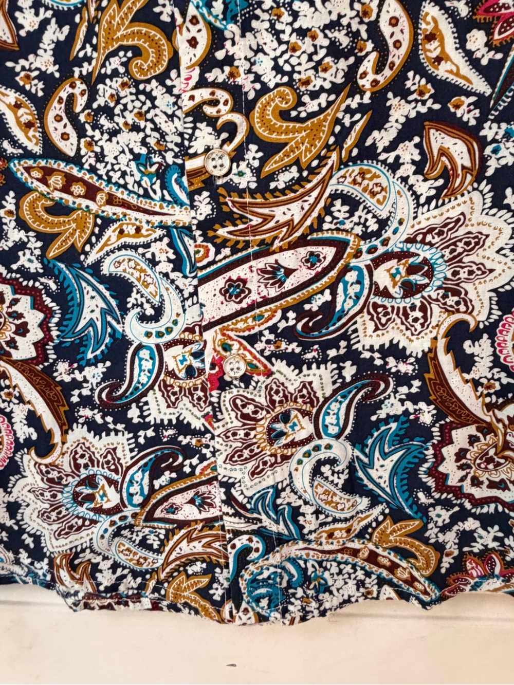 SSLR Shirt Mens Cotton Navy Paisley Print Button Up Long Sleeve, Sz M - Picture 6 of 14